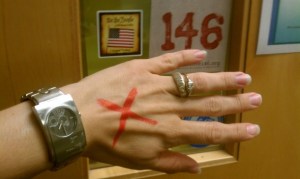 My hand from last year's Shine a Light on Slavery Day